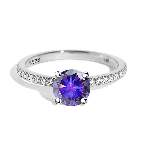 SDGBCXD, Anillos de compromiso Moissanite for mujer 1ct D Color VVS1 Anillos de diamante Plata de ley 925 Anillos de boda Moissanite for mujer con certificado,Anillos de diamantes(Purple,7.5)