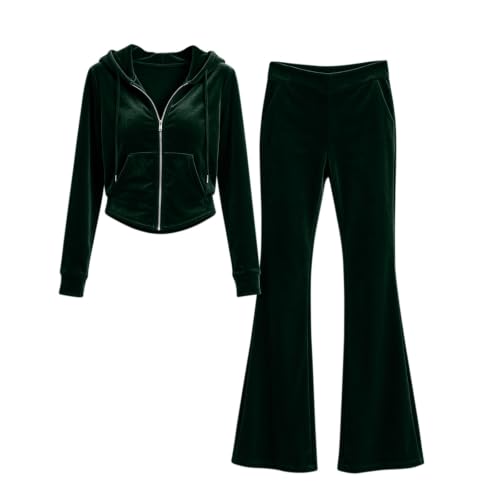 Velour Tracksuit Womens Zip Up Hoodies Flare Leg Pants Y2K Velour Sets - image 7