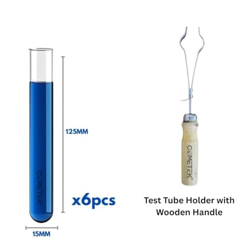 Image of 11 Items Chemistry Lab Kit with 6 Borosilicate Glass Test Tubes (15x125 mm) Test Tube Stand, Holder, Cleaning Brush, Dropper and a Spatula for School Students DIY Science Experiments