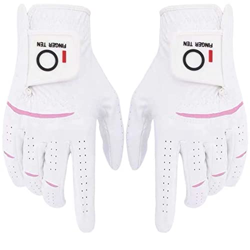 FINGER TEN Golfhandschuh Damen Paar Linke und Rechte Beide Hand Mikrofaser Allwetter Regentag Nass Heiß Golf Handschuh Links Rechts Griff Haltbarkeit Weicher Komfort Größe XS S M L XL（XL）