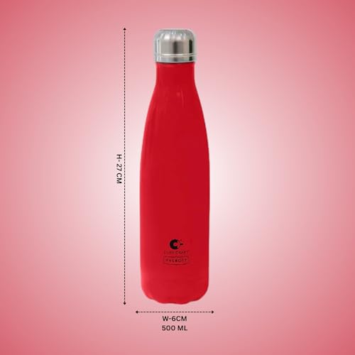 Image of Clay Craft VACBOTT Stark Double Walled 18 Hours Hot and 24 Hours Cold Water Flask Bottle-500ML, 2-Piece(Red) Leak Proof|Easy to Carry|Gym Bottle|Home|Kitchen|Hiking|Travel Bottle|BIS Certified