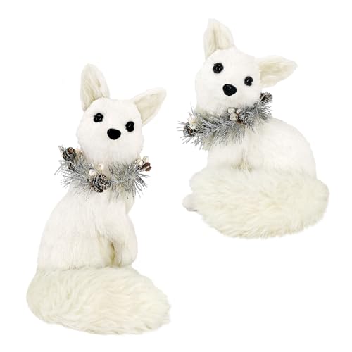 naturevibe 11.6 Inches Sisal Arctic Fox Figurine with Silver Garland