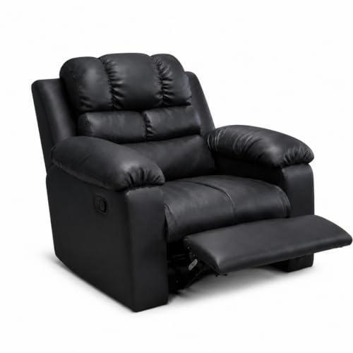 Image of Foire Electric Leather Recliner Chair with Swing & Rock Function | Relaxation Top Leather Reclining Armchair with Padded Headrest & Lumbar Support | Premium Comfort for Home, Office, Lounge, Black