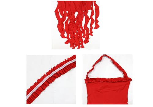 Ecirod Womens Summer Ruffle Fringe Mini Dress Sexy Halter Backless Cocktail Party Short Bodycon Tassel Dresses4