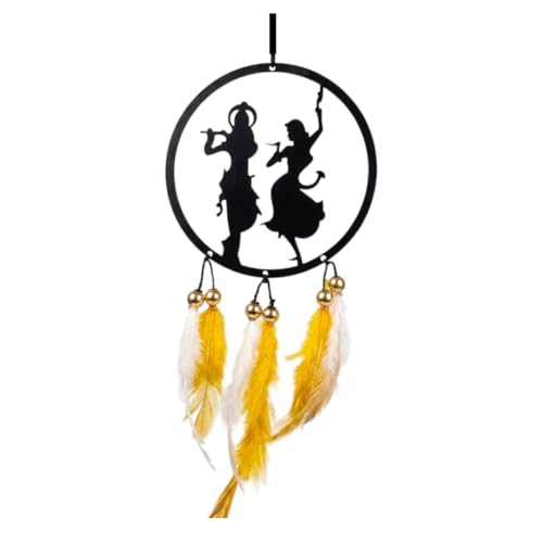 Acrylic Dream Catcher Car Hanging Ornament with Purple and White Feathers - Rear View Mirror Decor for Cars, Spiritual Wall Hanging Decoration for Home, Office and Gift Use (RADHA-KRISHNA-001)