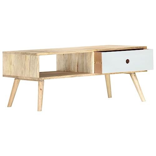 Mesa de centro de madera de mango de 90x50 cm para salón retro con cajón 4