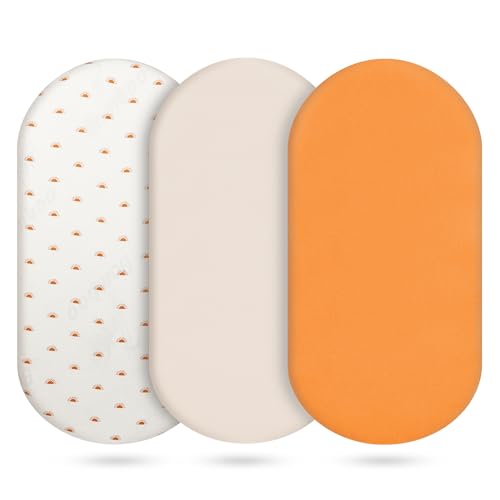 Image of Muslin Bassinet Sheets 3 Pack, Cotton Bassinet Sheets for Baby Girl and Boy, Breathable Bedside Sleeper Bassinet Fitted Sheet, Universal Rectangle & Oval Bassinet Cover, 28x14 to 33x18 (Orange)