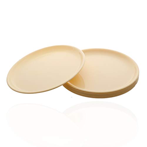 Image of Kuber Industries 12 Pieces Unbreakable Round Plastic Microwave Safe Dinner Plates (Yellow) - CTKTC034618