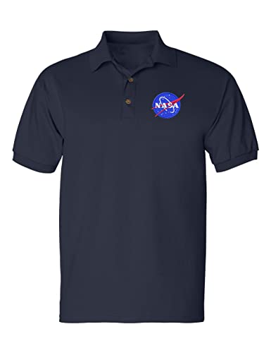 ALLNTRENDS Men's Polo T Shirt NASA Embroidered Space Tee (S, Navy Blue)