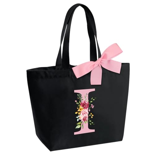 Personalisierte Initialen Tragetasche, Wasserdicht Handtasche Damen, Shopper Tasche Tote Bag mit Innentasche und Reißverschluss Weihnachten Geschenke für Frauen Mutter Freundin Braut Brautjungfern I