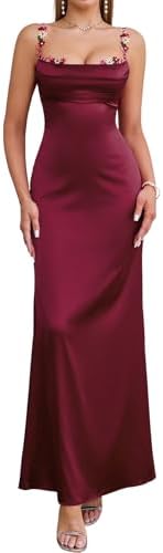 Elegant Silk Dresses for Over 50: 21 Luxurious Timeless Outfit Ideas 5 Satin Maxi Dress Floral Spaghetti Strap Backless Sleeveless Forma...