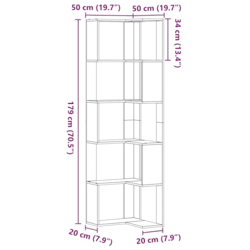 Estantería esquinera resistente de madera envejecida con diseño moderno vertical 4