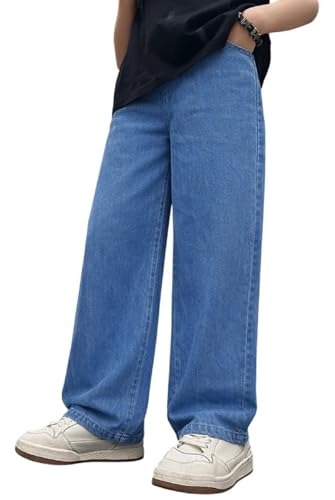 Image of ADBUCKS Children's Loose-Fitting Denim Pants with Buttons, Casual Wide-Leg Style