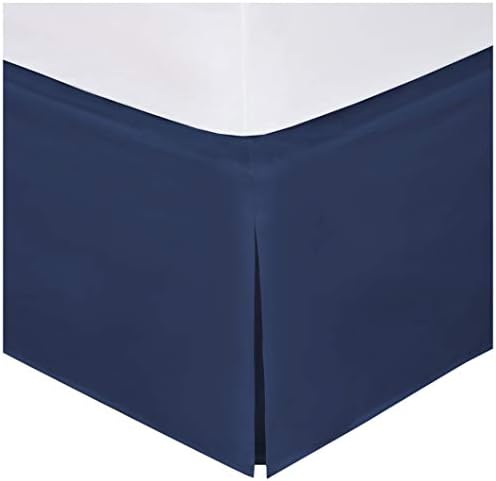 Rinku Linen 550-TC Egyptian Cotton Dust Ruffle/Bed Skirt King Size 1-Pieces Split Corner Tailored Bed Skirt 16" Inch Drop Length Navy Blue Solid