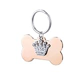 YF Bone Shaped Stainless Steel Custom Pet ID Tag Rhinestone Crown Pendant Personalized Front and Back Engraved Dog & Cat Tags