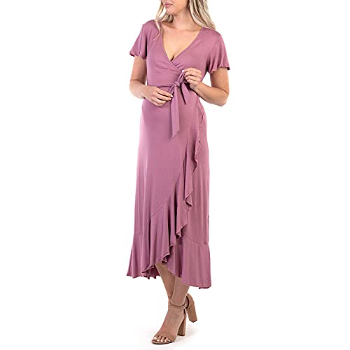 Mother Bee Maternity Butterfly Sleeve Hi-Low Ruffle Dress With Adjustable Belt #TOP2