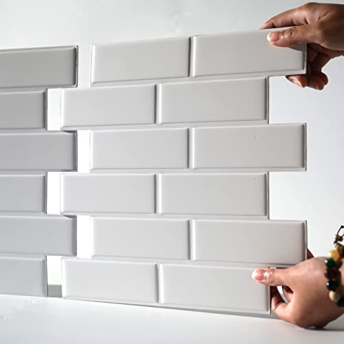 Sabonpop 10 Sheet New Hard Materials Peel And Stick Backsplash Tile Pvc, 3D Peel And Stick Wall Panels For Living Room, Bathroom, 12 X 12Inch （White）… #TOP30