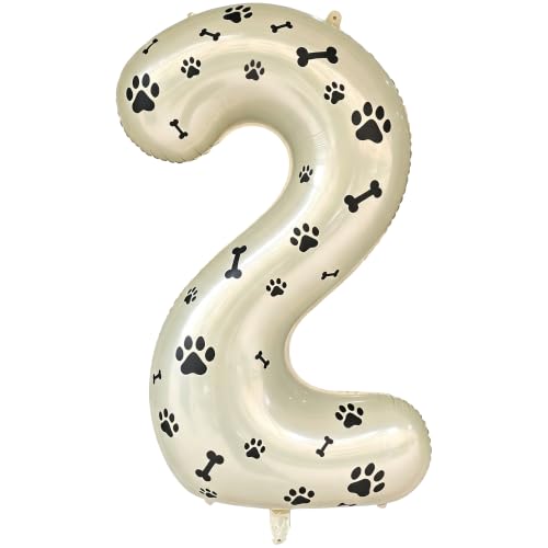 Image of 40 Inch Cream Beige Number 2 Foil Balloon DIY with Dog Paw Bone Stickers
