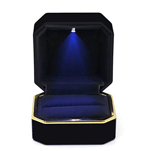GBYAN Boîte à Bague avec Lumière LED Ring Box pour Mariage,Proposition, Fiançailles (Noir) Cover
