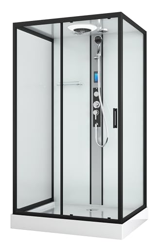 SANOTECHNIK Komplettduschkabine, ESG-Sicherheitsglas, Schwarz, 90x120x215 cm, Schnellmontage