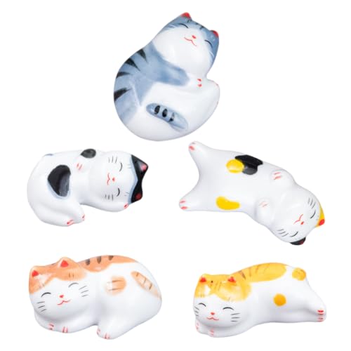 BRIGHTFUFU 5個 和風セラミック招?猫箸置き点 食卓用フォークナイフ対応 高耐久食器ホルダー 清潔感ある卓上整理 コンパクト収納可能