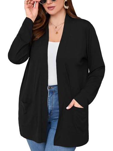 AusLook Women's Plus Size Lightweight Open Front Cardigan Long Sleeve Cover Ups Shrugs Shawls and Wraps Kimono Jacket