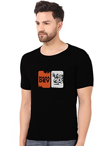 Image of prabhu bhakti Mahadev Image with Text Graphic Printed Tshirts Shiva Mahadev Tshirts Cotton Round Neck Half Sleeve Black T-Shirt for Men Boys Trendy Mahadev Tshirts