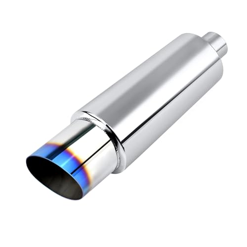 EVIL ENERGY 2.25 Exhaust Muffler 2.25 Inlet (OD) 3 Outlet Stainless Steel Universal Straight Through N1 Style Burnt Exhaust Tip Deep Tone for Modern Trucks Muscle Cars & Daily Drivers