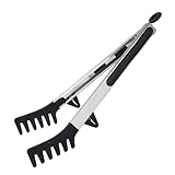 Upgraded Silicone Spaghetti Spoon & Pasta Tong,Non-stick Sturdy Pasta Fork with Teeth,Stainless Steel Handle Spaghetti Tong, Food Clip for Spaghetti Noodles,Server Spoon for Cooking and Serving(Black)