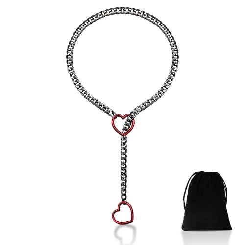 Yamobi Herz Slip Kette Verstellbare Edelstahl Herzkette Mit Herzförmigem O-Ring,Metallkette In Schwarz, Für Mädchen Geburtstagsgeschenk Frau Jahrestag Muttertag Geschenk