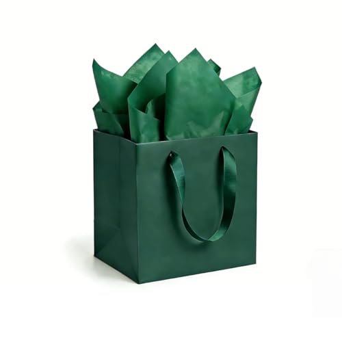 JUNESHE 2 Pack Medium Square Gift Bags with Handles & Tissue Paper, 7.87 inch Blue Paper Bag for Birthday Party Favors Baby Bridal Shower Presents Wedding Anniversary