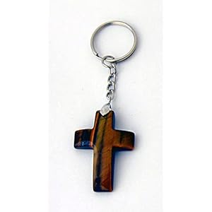 Sleutelhanger met kruis tijgeroog