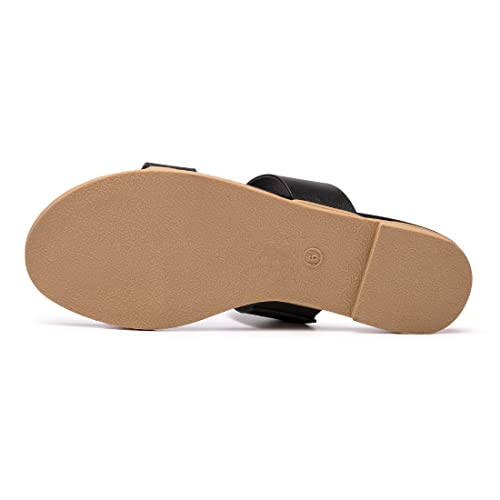 Lm Women's Slide Sandals Two Band Slip On Flat Sandals Casual Summer Sandals (7, Black) #TOP3