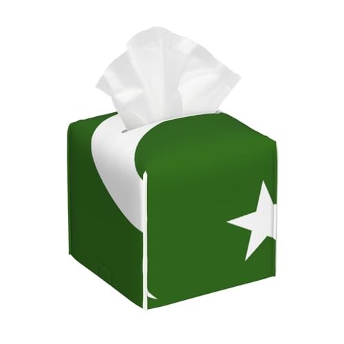 Pakistan Flag Leather Tissue Box Cover - Non-Slip