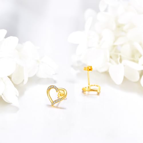 DOVRAN 14K Gold Heart Stud Earrings for Women Heart Earrings Solid Gold Moissanite Jewelry Gift for Her3