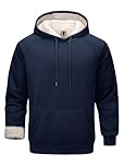 Cavva Mens Fleece Hoodie Warm Plain Sweatshirts Thick Sherpa Lined Kangaroo Pocket Winter Windproof Pullover,Navy,L