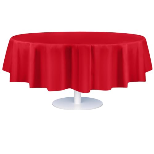 Image of Grandipty Plastic Table Cloth Disposable 12 Pack 84 inch Round Red | Plastic table covers, durable disposable tablecloths, fade and tear-resistent table cover for party, event