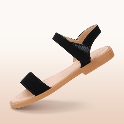 Image of PANDANINJIA Girls Sandals Open Toe Summer Flats Dress Shoes | Toddler /Little /Big Kid, Flower Girl, Lightweight Cushioned, Hook and Loop, Breathable Insole, Wedding, Party
