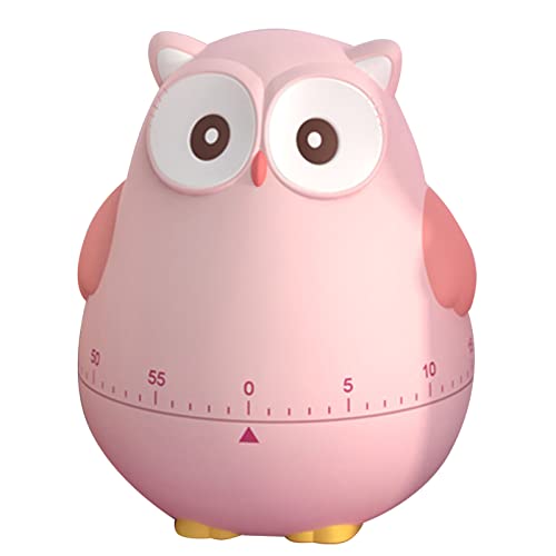 Cartoon Timer Kids Cute Kitchen Timer 60-Minute Timer Animal Reminder No Batteries for Study Work Exercise Home Desktop Decor (Owl-Pink)