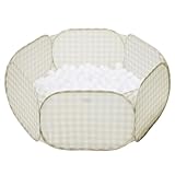 3 Sprouts – Bällebad für Babys und Kinder – Sicheres Bällebad für Babys ab 3 Jahren – Für den Innenbereich (Bälle Nicht im Lieferumfang enthalten) - Beige (Gingham Beige)