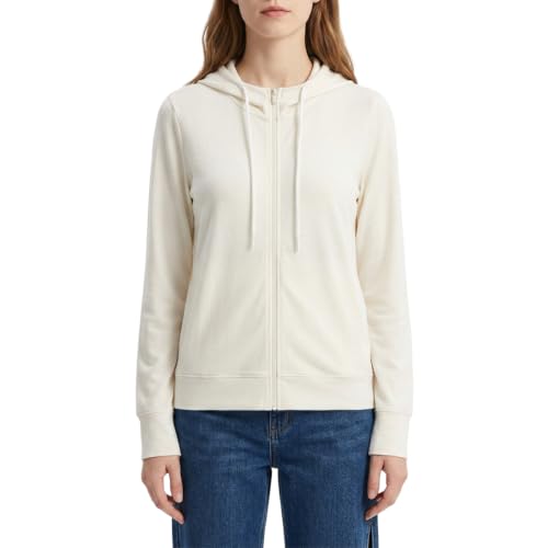 Fussybussy Women’s Zip Up Hoodie - 100% Merino Wool Soft Lightweight Workout Hoodie Jacket for Gym Yoga Hiking (US, Alpha, Medium, Regular, Regular, Beige)