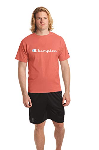 Champion Men's Classic Graphic Script T-Shirt, Citrus Pink, Large