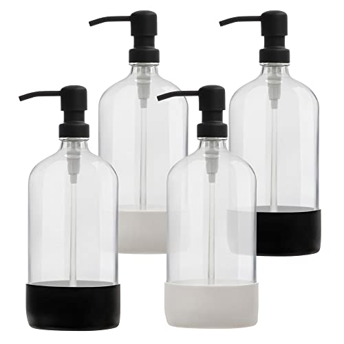 32 Oz Glass Pump Bottle Rustproof Stainless Steel Pump, Funnel, And Lids. Modern Farmhouse Vintage Jar, Large Glass Shampoo Bottles With Pump And Laundry Soap Dispenser - Black #TOP27