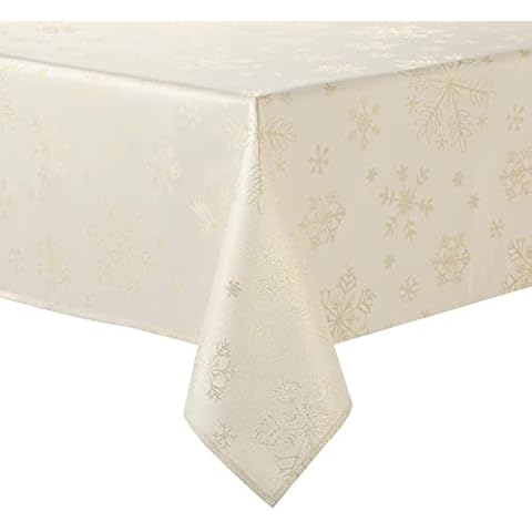 HARORBAY White Tablecloth for Rectangle Tables 60 x 84 Inch, Heavy Weight Soft Table Cloth for Dining Room Kitchen Party Winter Holiday, Cream Gold Heavy Weight Soft Table Cover (Crystal Serie) Cover