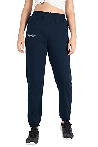 Image of Fflirtygo Cotton Solid Joggers /Track Pant /Solid Pajama /Leggings �100% Export Quality Soft Cotton Night Wear /Pocket Pyjama for Women Blue Pyjama