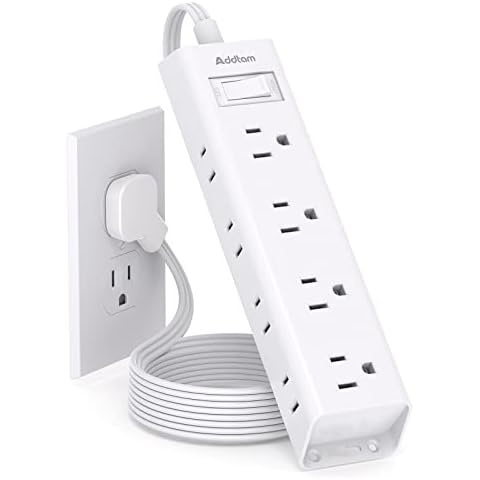 Flat Plug Power Strip, Ultra Thin Extension Cord - Addtam 12 Widely AC 3 Sides Multiple Outlets, 5Ft, 900J Surge Protector, Wall Mount, Desk Charging Station for Home Office Dorm Room Essentials Cover