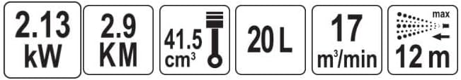 Technical specifications icons for Yato YT-86240 sprayer