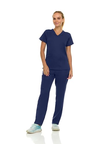 MediChic MINY Women's Stretch V-Neck Pants Medical Nursing Scrubs Set with Flare Pant, Available in Over 16 Colors