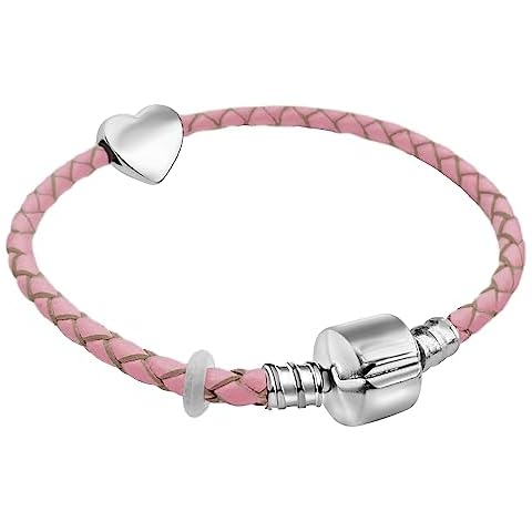 Girls Pink Leather Charm Bracelet with Gift Box Cover