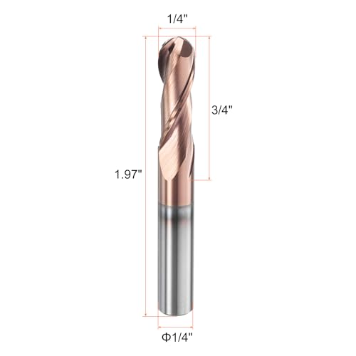 Image of HARFINGTON Ball Nose End Mill 2 Flute 1 /4 inch Diameter 1 /4 inch Shank Tungsten Carbide Uncoated Spiral CNC Router Bits 3 /4 inch Cutting Length Single End Ball for Carving Engraving Grinding